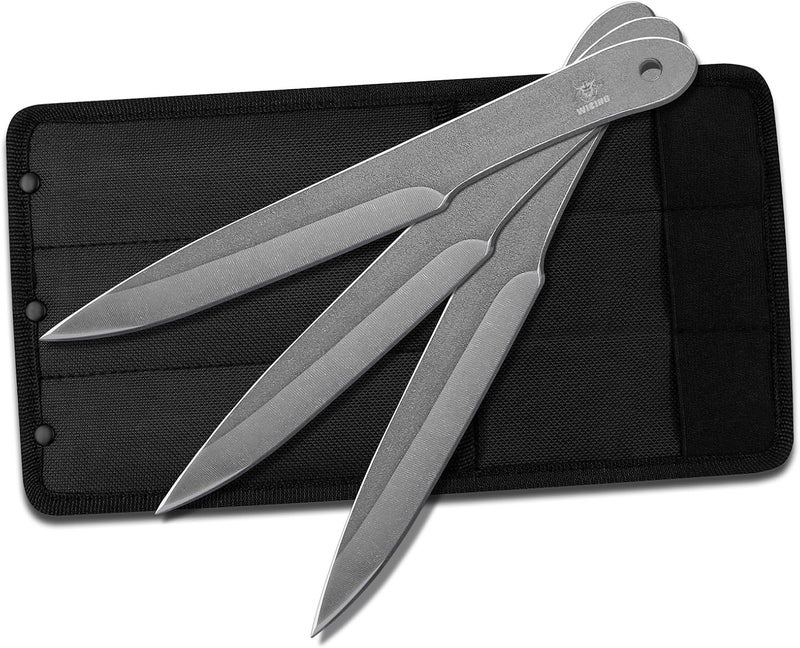 WICING 10.2 inches Throwing Spear, 0.236 inches Thick Full-Tang Throwing Set, with Nylon Sheath for Competition and Recreation - 3 Pack - Image 1